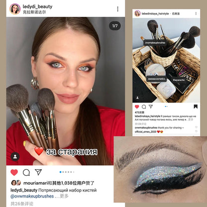 OVW Natural Goat Hair Makeup Brushes Set - Professional Blending & Smudging Kit