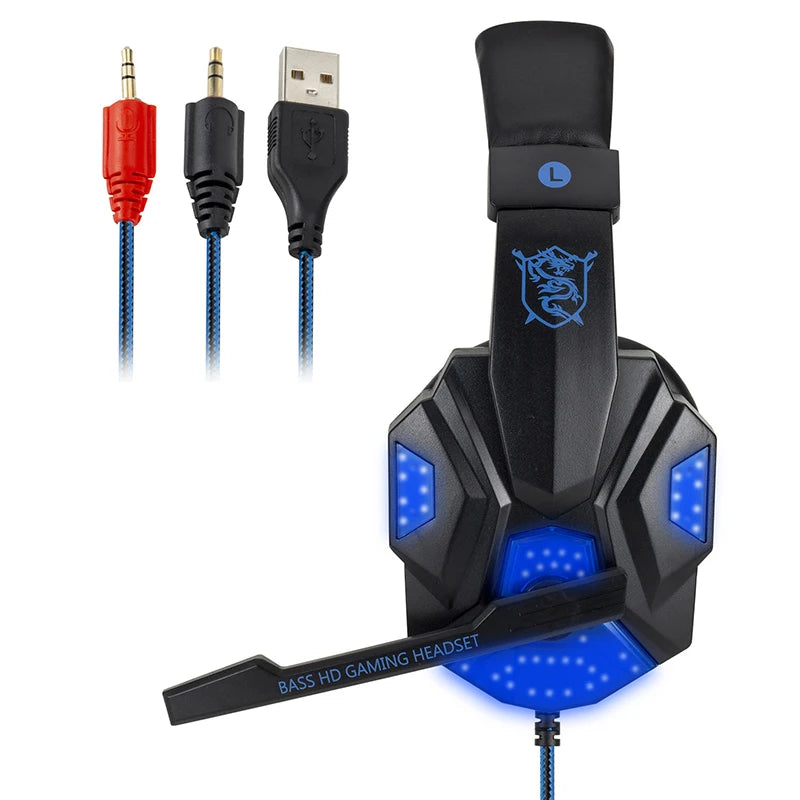 Professional LED Light Wired Gaming Headphones with Microphone, Bass Stereo PC/PS4/PS5/Xbox Gaming Headset