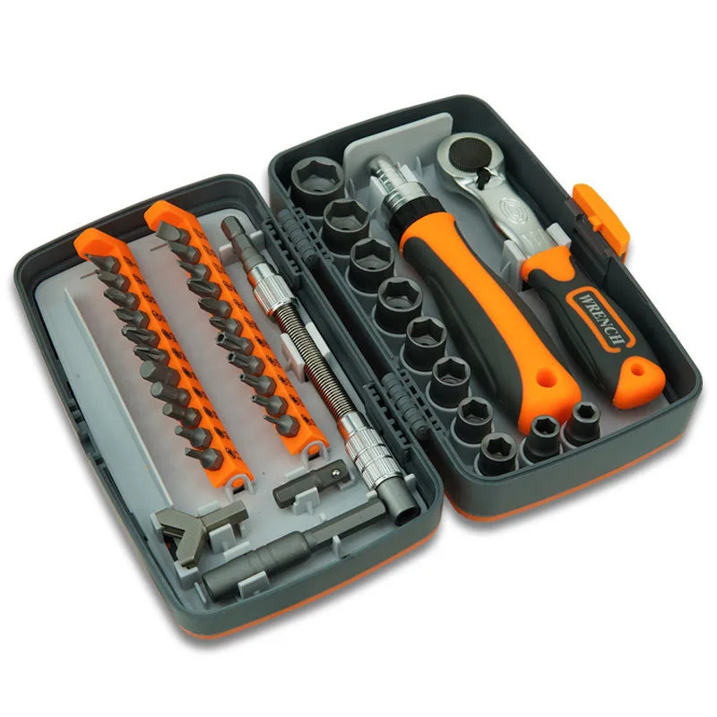 Labor-Saving Ratchet Screwdriver Set, Household Magnetic Toolbox with Torx Bits