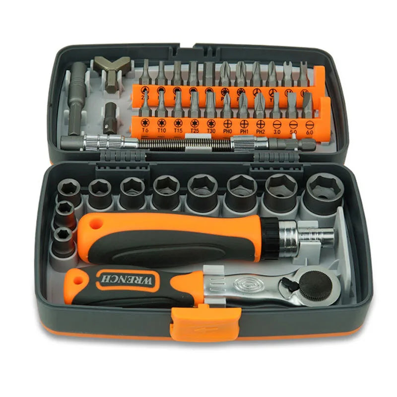 Labor-Saving Ratchet Screwdriver Set, Household Magnetic Toolbox with Torx Bits