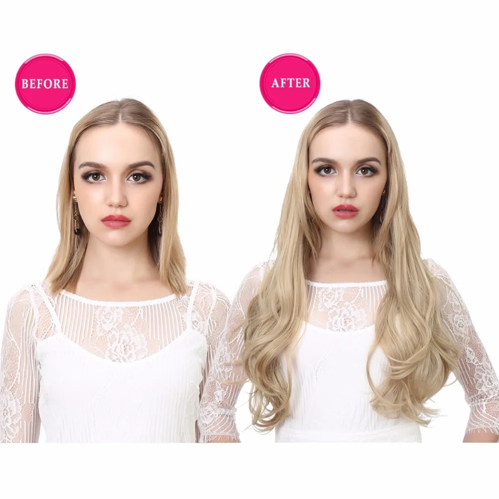 Synthetic U-Part Clip-in Blonde Hair Extensions Long Straight 16"-24"