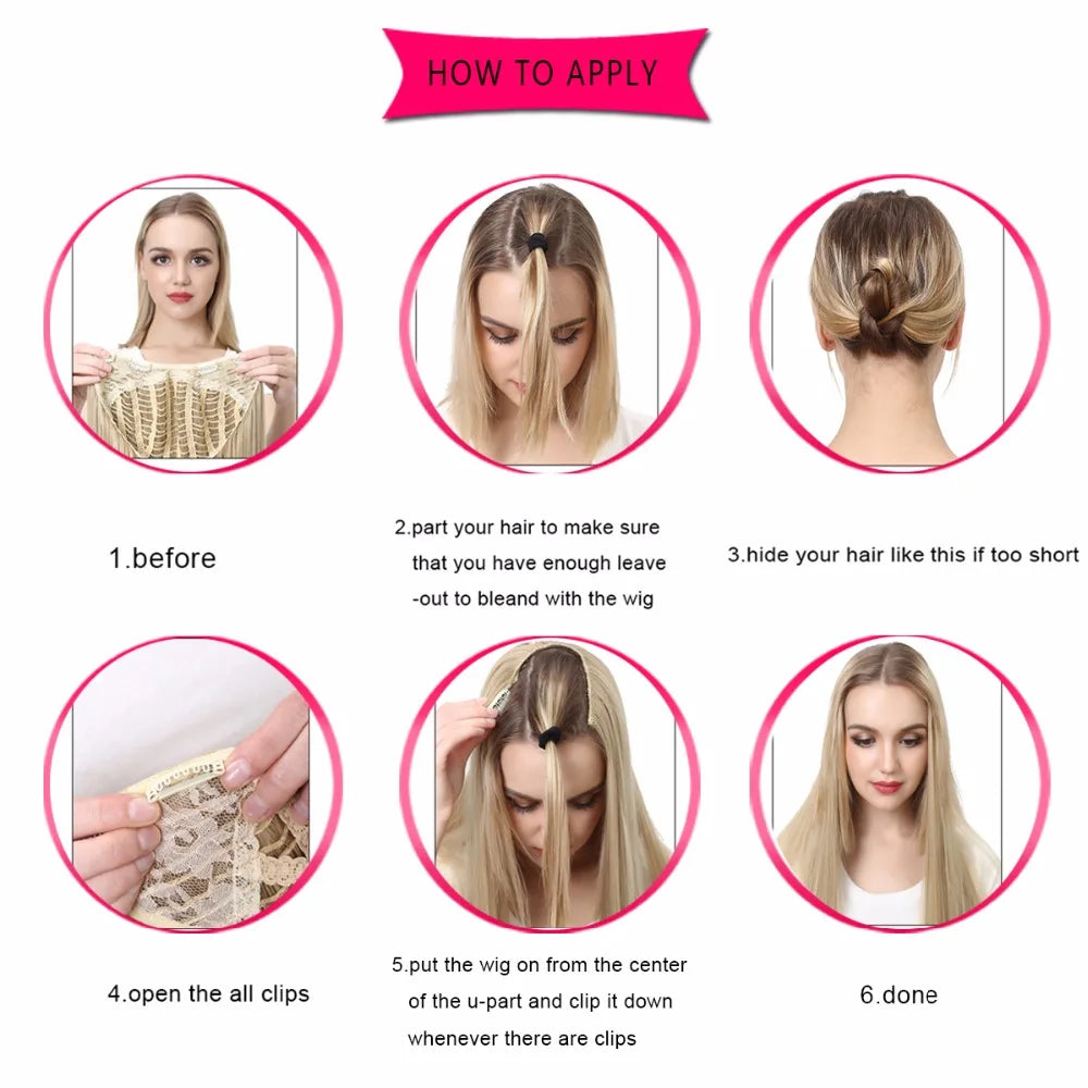 Synthetic U-Part Clip-in Blonde Hair Extensions Long Straight 16"-24"