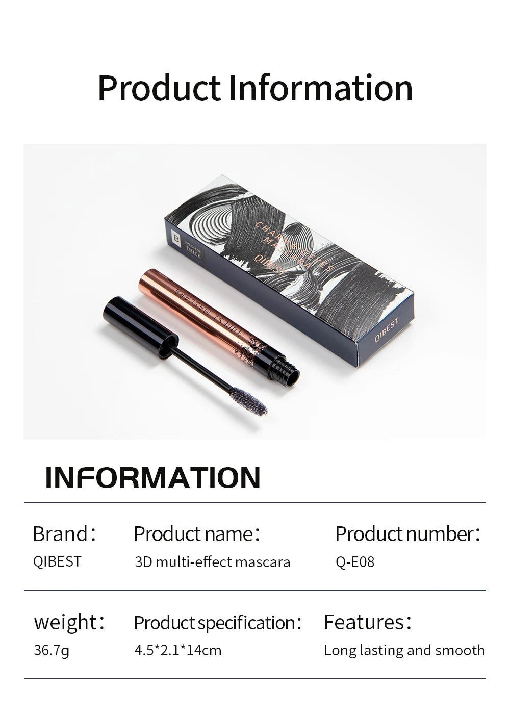 QIBEST 4D Black Mascara - Lengthening & Volume Waterproof Eyelash Makeup