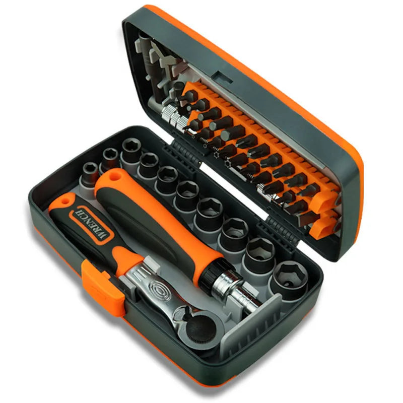 Labor-Saving Ratchet Screwdriver Set, Household Magnetic Toolbox with Torx Bits