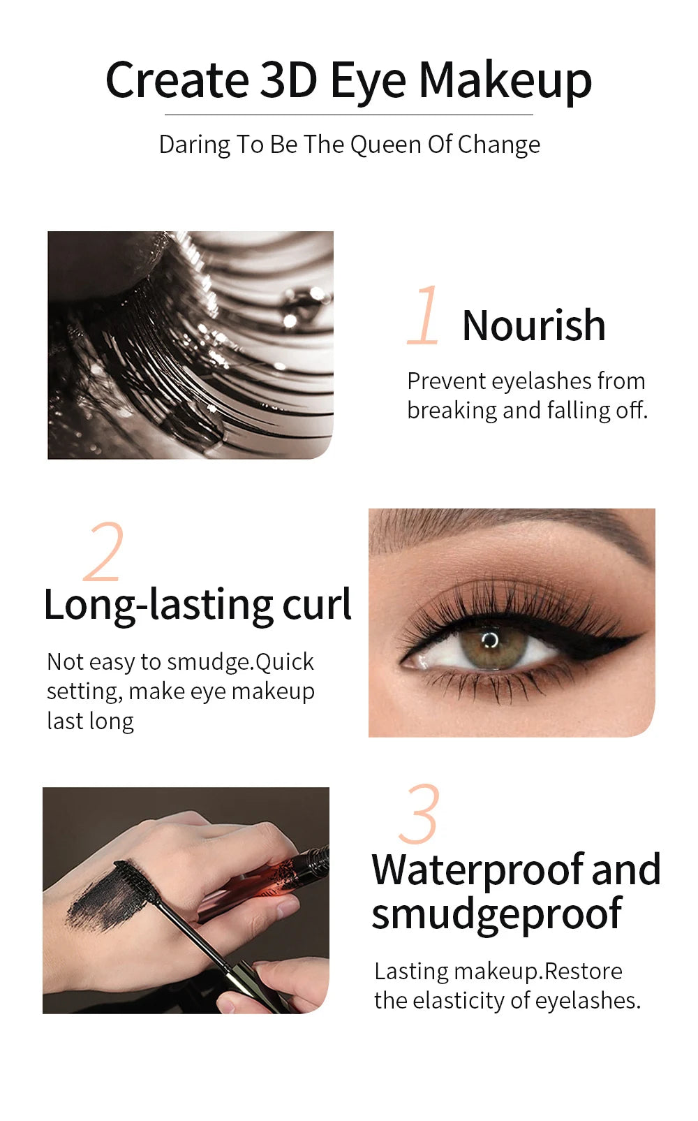 QIBEST 4D Black Mascara - Lengthening & Volume Waterproof Eyelash Makeup