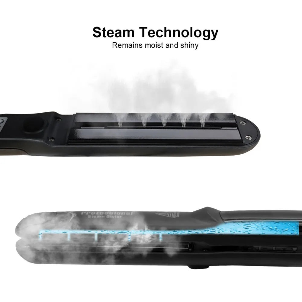 Steam Hair Straightener Professional Ceramic Vapor Flat Iron 450℉ with Argan Oil Treatment Hair Care Tool