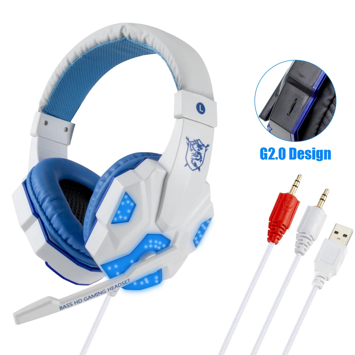 Professional LED Light Wired Gaming Headphones with Microphone, Bass Stereo PC/PS4/PS5/Xbox Gaming Headset