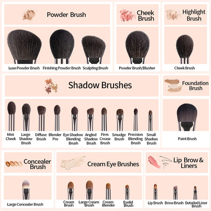 OVW Natural Goat Hair Makeup Brushes Set - Professional Blending & Smudging Kit