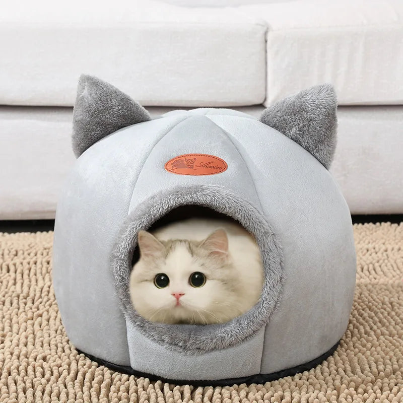 Cozy Winter Cat Bed & Small Dog House – Deep Sleep Comfort Basket Tent for Pets
