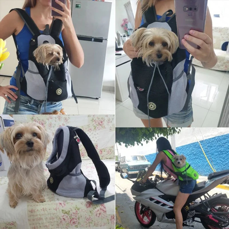 Portable Pet Dog Carrier Backpack – Front & Shoulder Mesh Travel Bag for Cats & Small Dogs