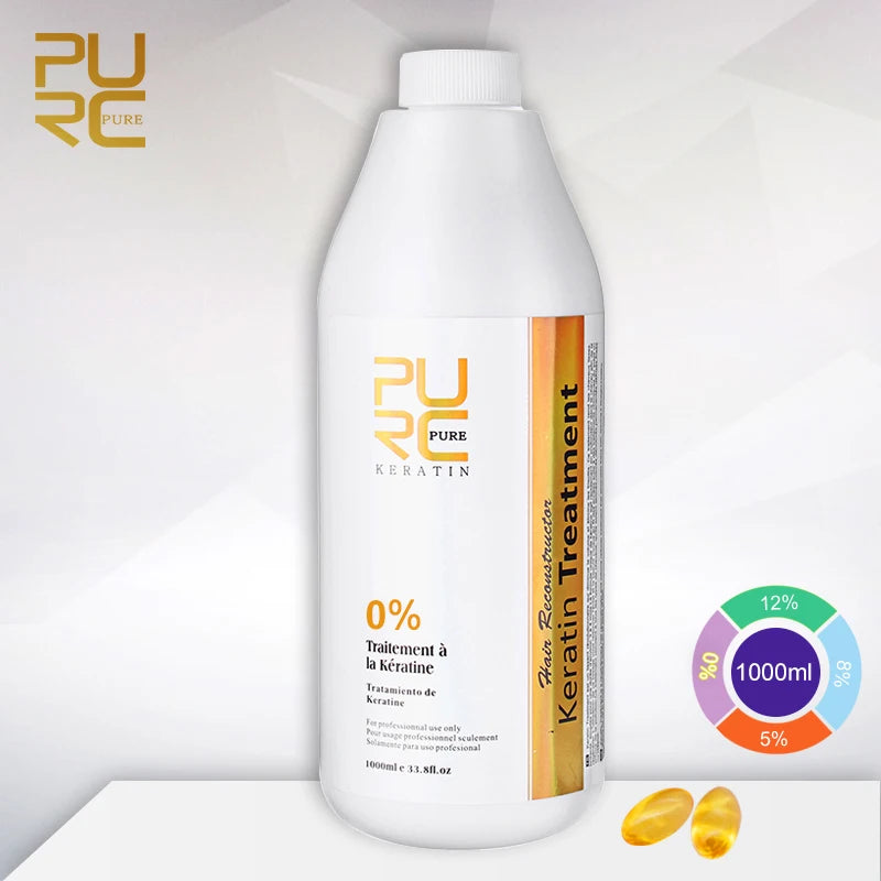 PURC 1000ml Keratin Hair Straightening & Smoothing Treatment for Curly, Frizzy Hair Professional Brazilian Keratin Care