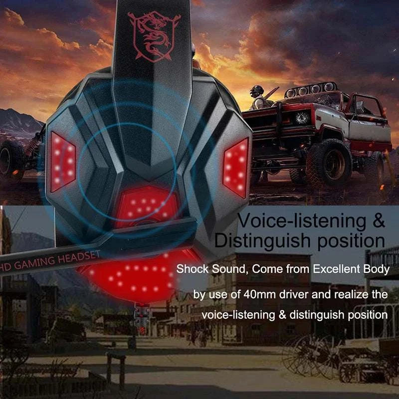 Professional LED Light Wired Gaming Headphones with Microphone, Bass Stereo PC/PS4/PS5/Xbox Gaming Headset