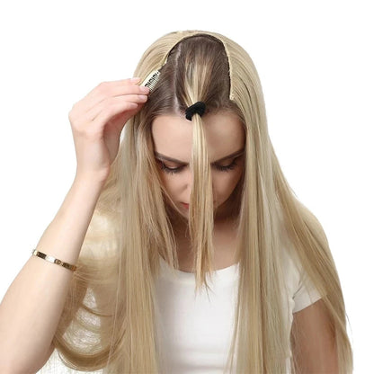 Synthetic U-Part Clip-in Blonde Hair Extensions Long Straight 16"-24"