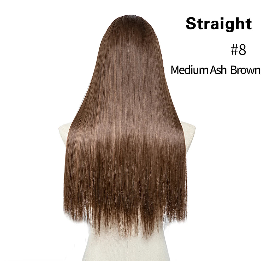 Synthetic U-Part Clip-in Blonde Hair Extensions Long Straight 16"-24"