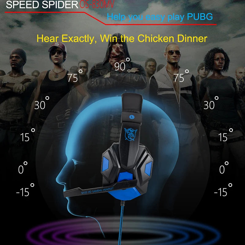Professional LED Light Wired Gaming Headphones with Microphone, Bass Stereo PC/PS4/PS5/Xbox Gaming Headset