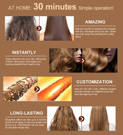 PURC 1000ml Keratin Hair Straightening & Smoothing Treatment for Curly, Frizzy Hair Professional Brazilian Keratin Care