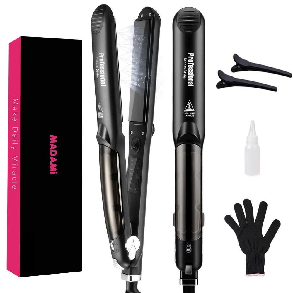 Steam Hair Straightener Professional Ceramic Vapor Flat Iron 450℉ with Argan Oil Treatment Hair Care Tool