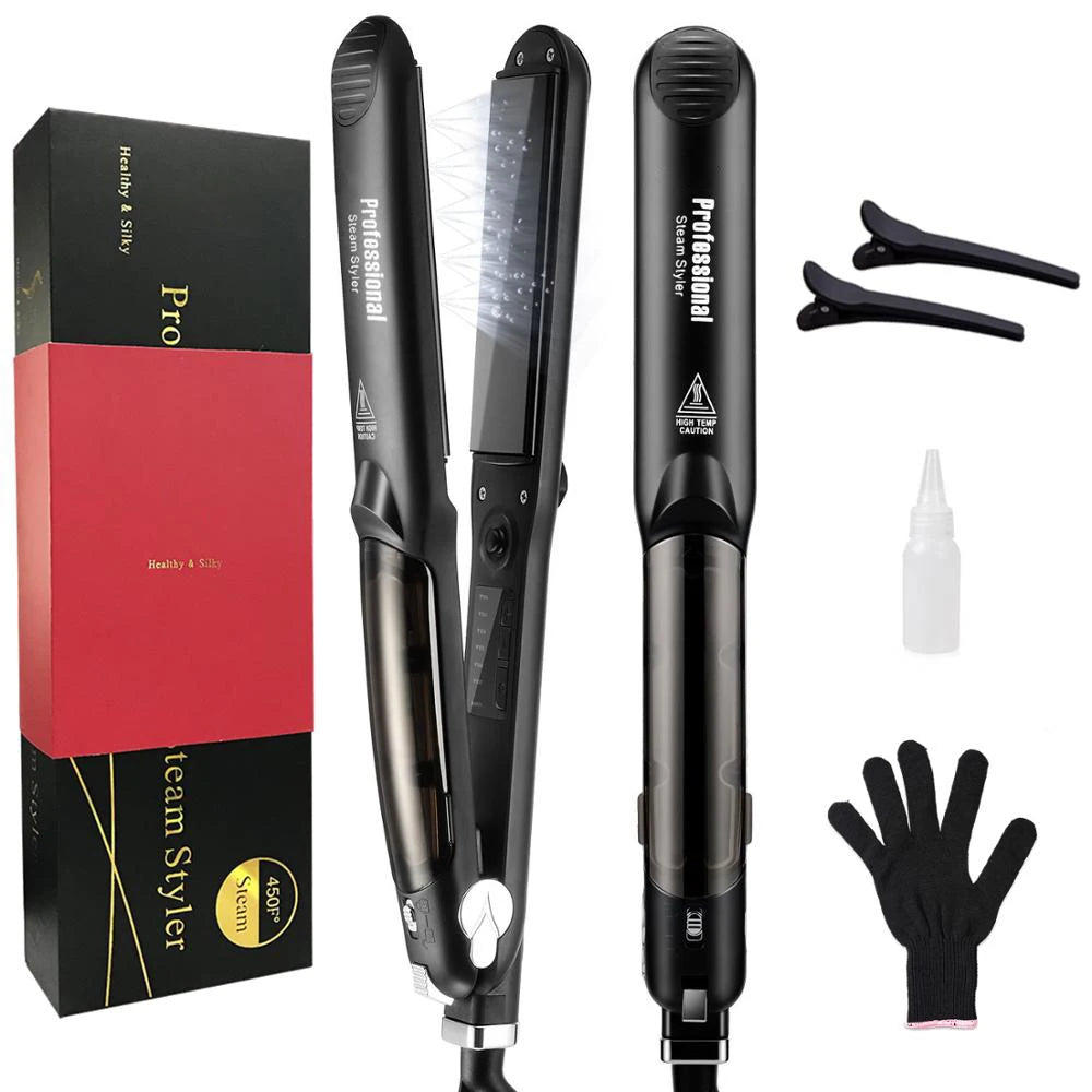 Steam Hair Straightener Professional Ceramic Vapor Flat Iron 450℉ with Argan Oil Treatment Hair Care Tool