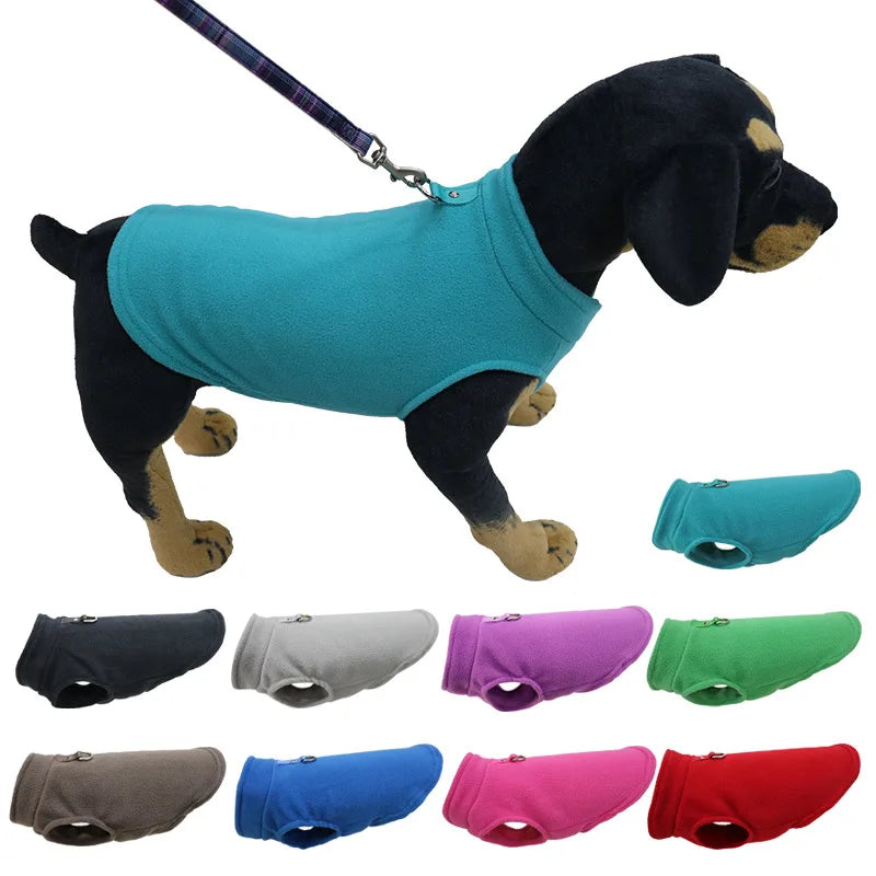 Warm Fleece Dog Jacket with D-Ring – Vest for Small Dogs & Cats, French Bulldog & Chihuahua Coat
