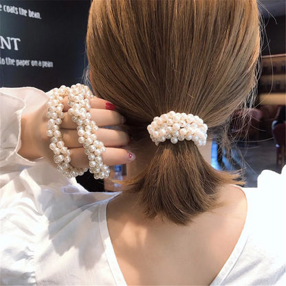 Crystal Pearls Hair Rope Handmade Elastic Beaded Ponytail Holder for Women & Girls Hair Accessories