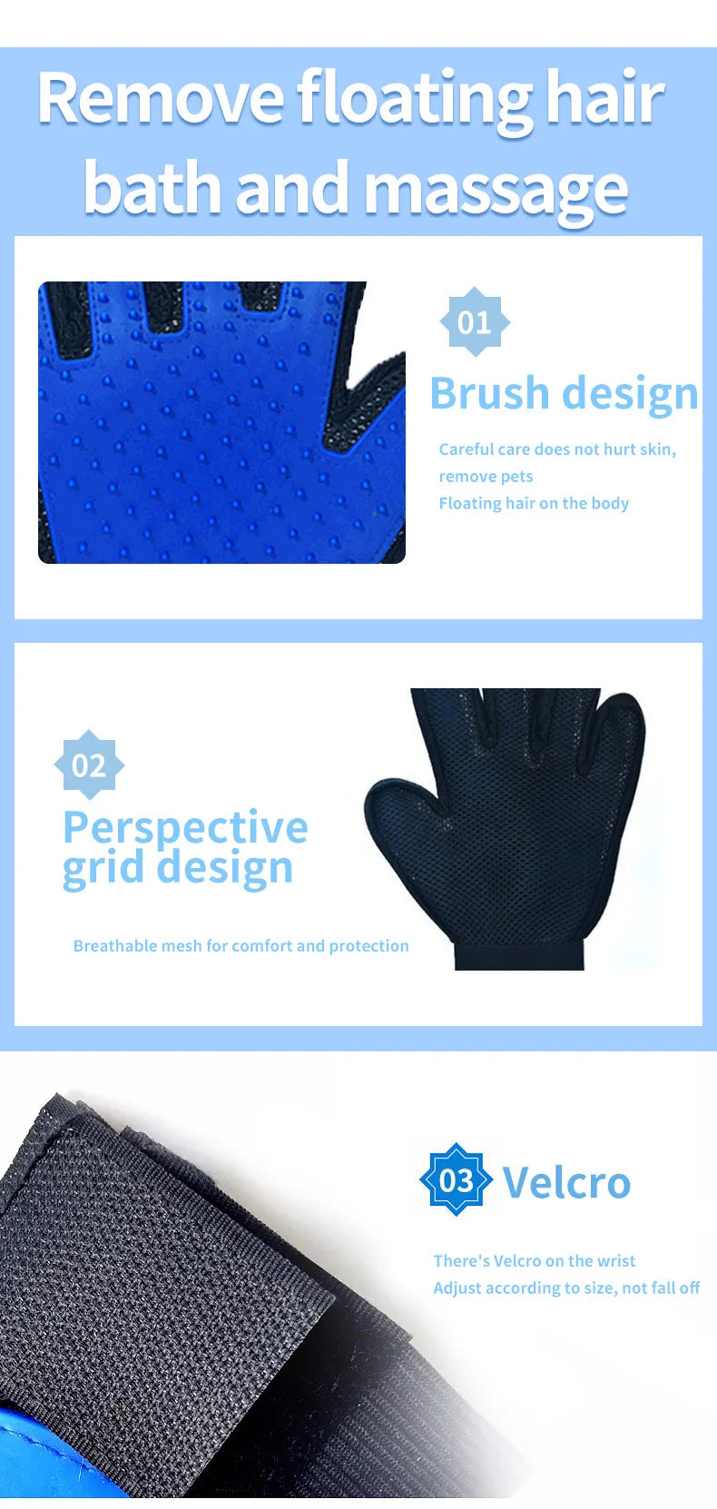 Cat Hair Removal Gloves Rubber Pet Grooming Massage Brush Effective for Dogs & Cats 6 Colors