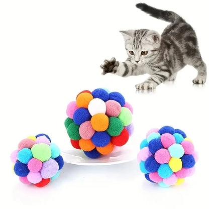 Cat Plush Ball Toy Set – Elastic Bell & Woolen Balls for Playing Cats