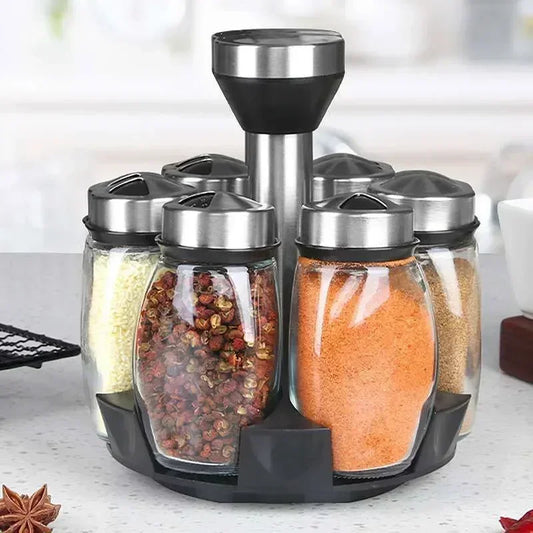 Single Bottle Glass Jar and Spice Jar Set with Rack for Seasoning, Sugar, Salt, and Pepper