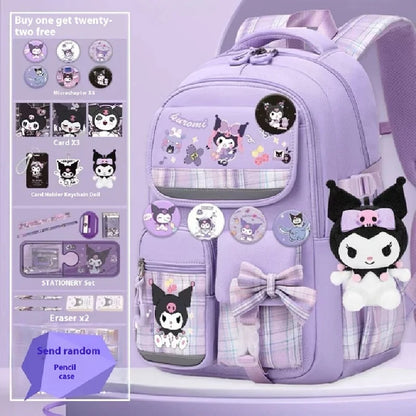 Yuguigou Kulomi Large Capacity Backpack for Elementary Girls - Spine Protection Design