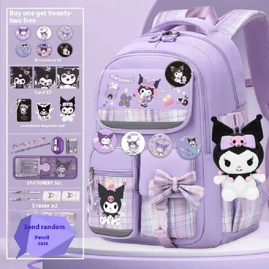 Yuguigou Kulomi Large Capacity Backpack for Elementary Girls - Spine Protection Design