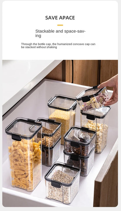 Sealed Plastic Storage Jars Set, Moisture-Proof Grain & Seasoning Organizer for Kitchen