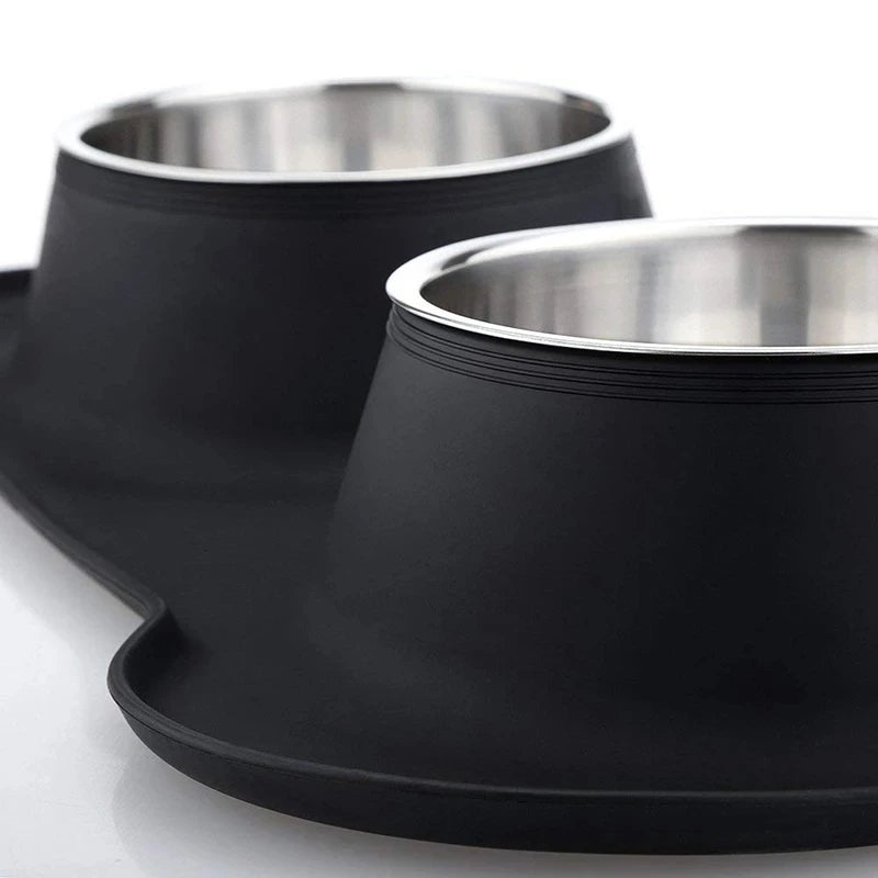 Antislip Double Dog Bowl with Silicone Mat – Durable Stainless Steel Water & Food Feeder for Pets