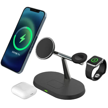 3-in-1 30W Magnetic Wireless Charger Stand - Fast Charging Station for MagSafe iPhone 12-16, AirPods Pro, and Apple Watch 8/7
