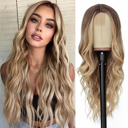 Synthetic Long Lace Ombre Blonde Wavy Wig 26 Inch for Women