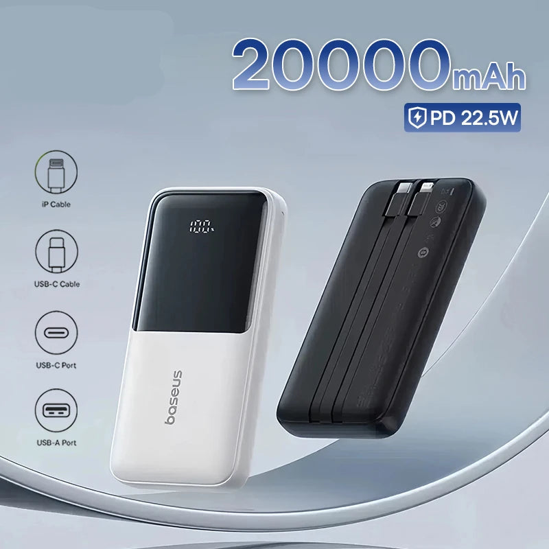 Baseus 20000mAh Power Bank, PD 22.5W Fast Charging, External Battery Charger for Xiaomi, Poco, iPhone, Samsung, iPad