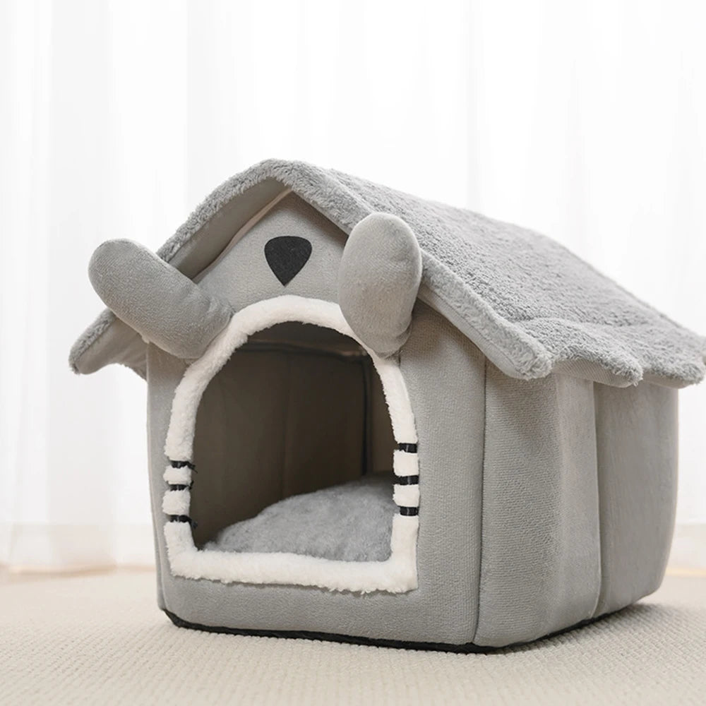 Gray Detachable Cat House – Semi-Enclosed, Washable Pet Nest for Small Pets
