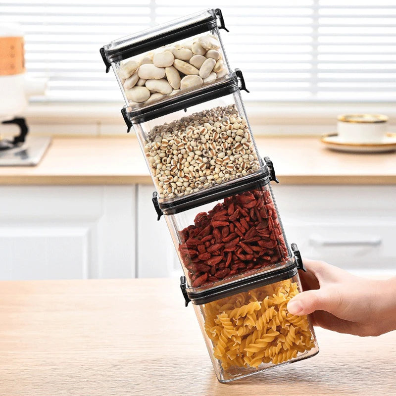 Sealed Plastic Storage Jars Set, Moisture-Proof Grain & Seasoning Organizer for Kitchen