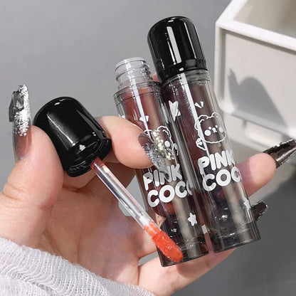 Dark Black Mirror Water Lip Gloss - Moisturizing, Long-Lasting Non-Stick Cup Lipstick in Tea Brown & Red