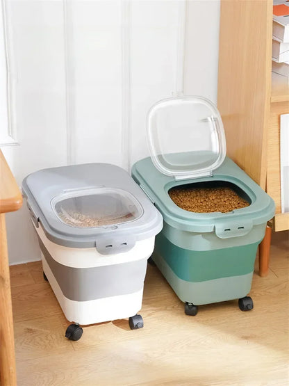 Foldable Dog Food Storage Bucket – Mildew-Proof & Moisture-Proof for Kitchen or Travel