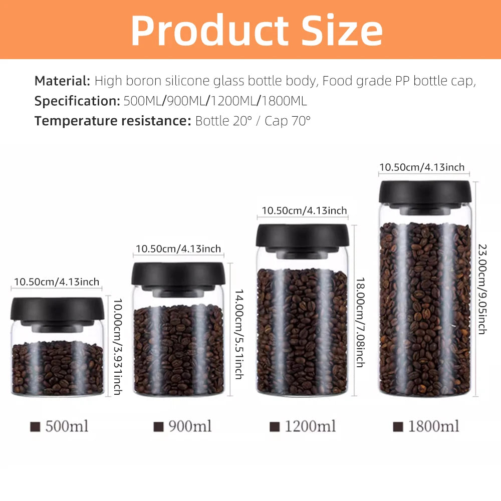 Vacuum Sealed Coffee Bean Storage Jar - Glass Food & Tea Fresh Storage Bottle for Kitchen