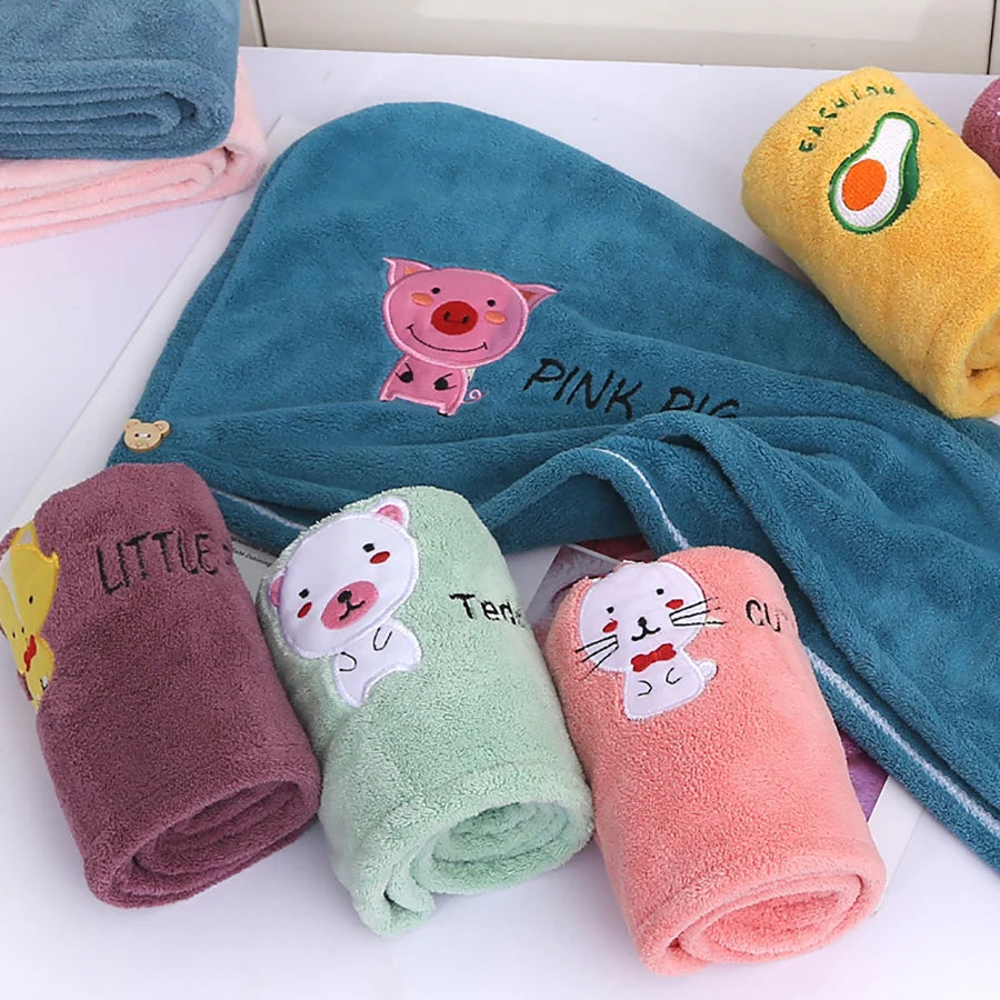 Embroidery Style Hair Drying Cap - Coral Fleece Thickened Towel, Quick Drying Shower Cap for Women
