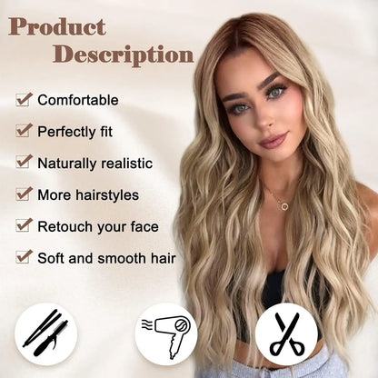 Synthetic Long Lace Ombre Blonde Wavy Wig 26 Inch for Women