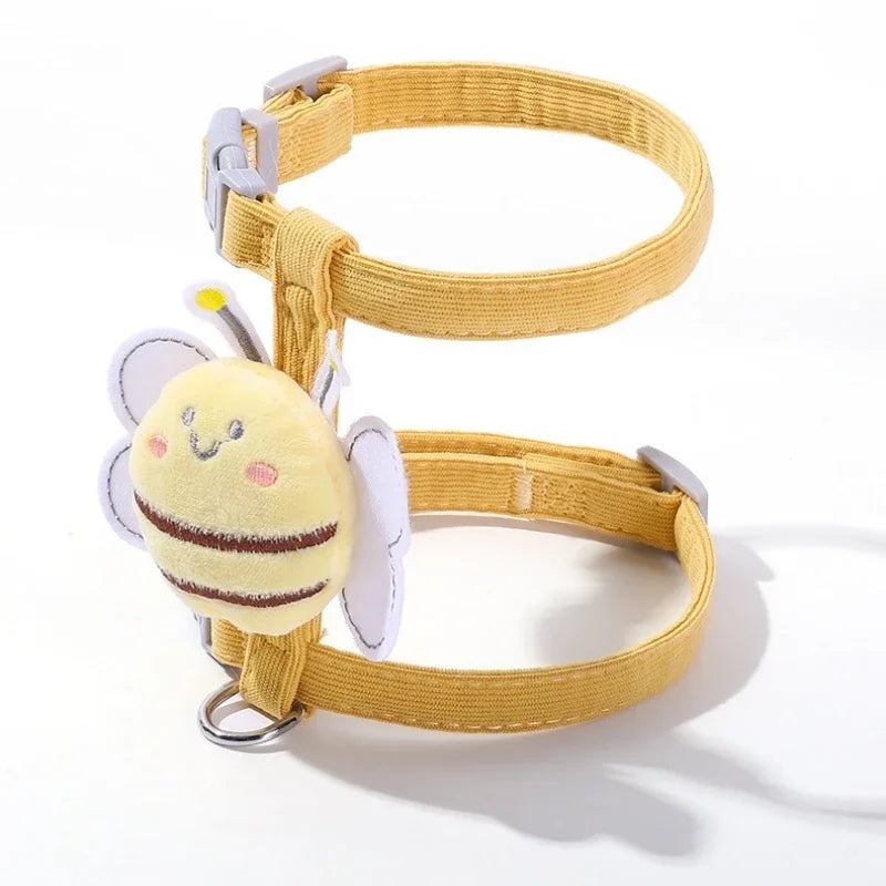 Adjustable Cat Harness, Leash & Collar Set with Cartoon Bee Design for Small & Medium Pets