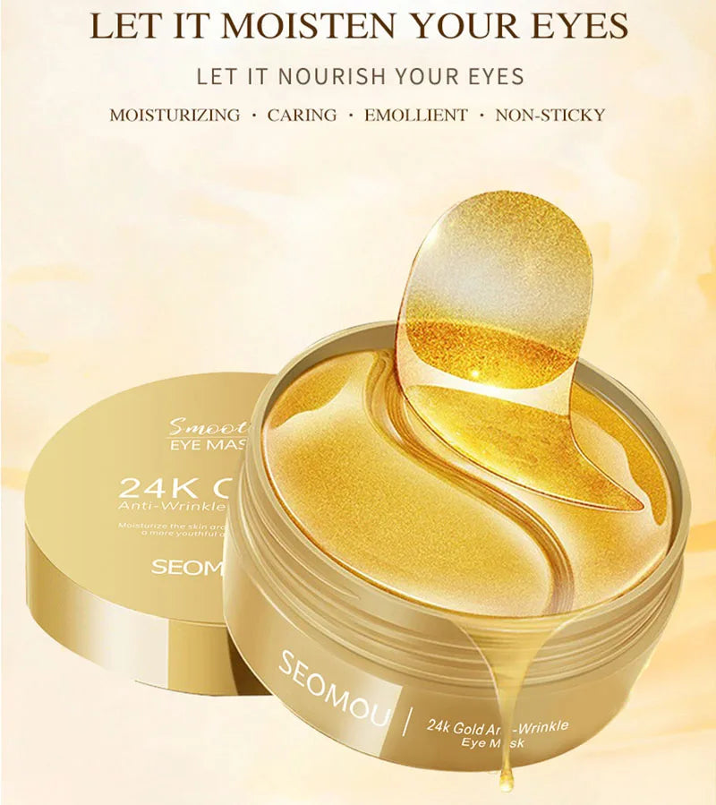 24K Gold Hyaluronic Acid Eye Mask - Collagen Patches for Dark Circles & Skin Care