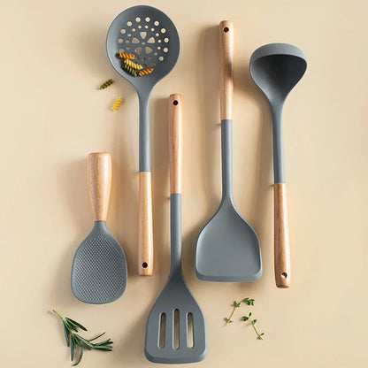 Silicone Spatula with Wooden Handle, Heat-Resistant Non-Stick Cooking Spoon for Kitchen