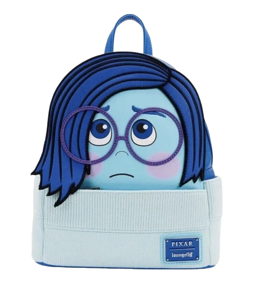 Disney Inside Out Sadness Cosplay Mini Backpack PU Leather, Cute Lotso & Stitch Cartoon Bag for Girls