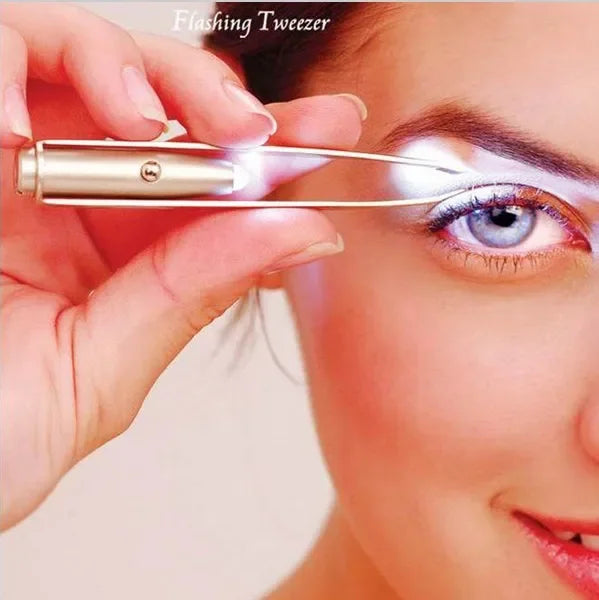 Portable Stainless Steel Eyebrow Tweezer with LED Light – Smart Hair Removal Makeup Tool