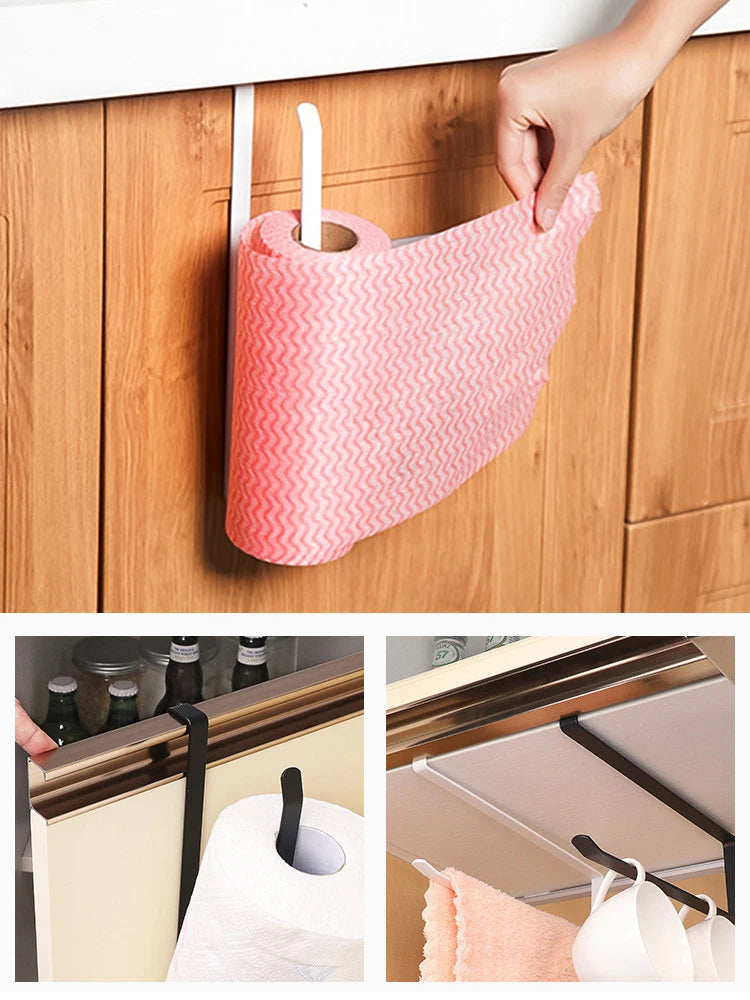 Hanging Kitchen Paper Towel Rack - Roll Paper, Plastic Wrap & Rag Organizer for Kitchen, Cabinets, Bathroom
