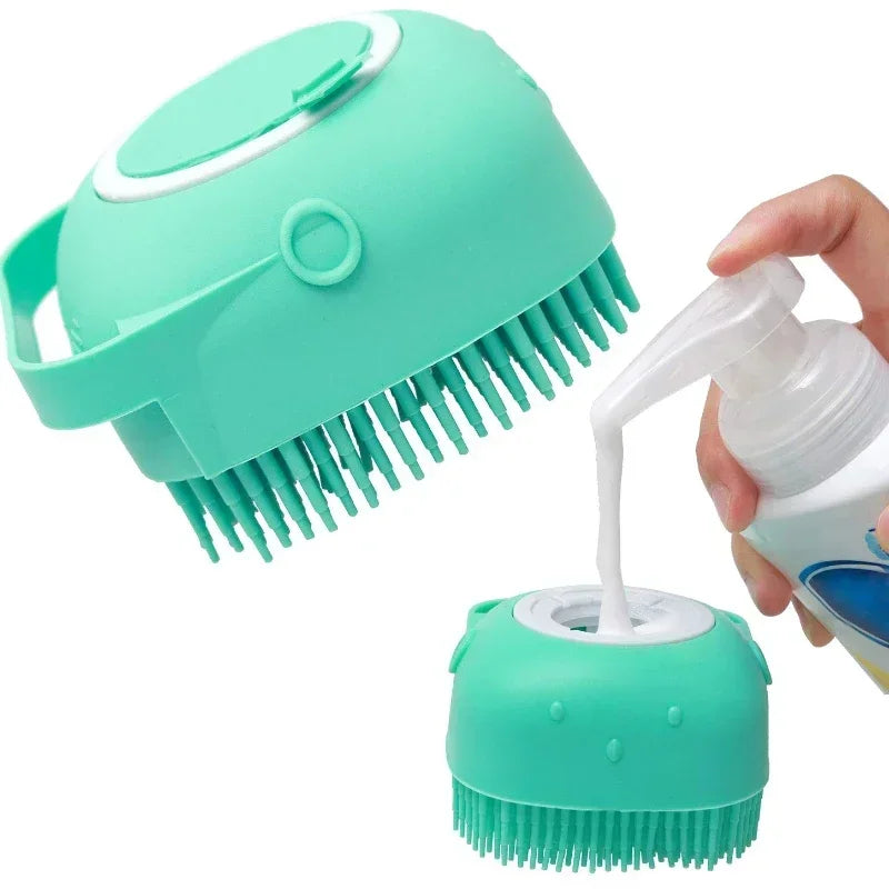 Pet Dog Shampoo Brush 2.7oz 80ml Cat Massage Comb Soft Silicone Rubber Grooming Scrubber for Bathing Short Hair