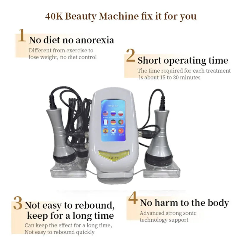 40K 3-in-1 Ultrasonic Body Shaping Instrument - Beauty Massage & Negative Pressure Slimming for Facial Care