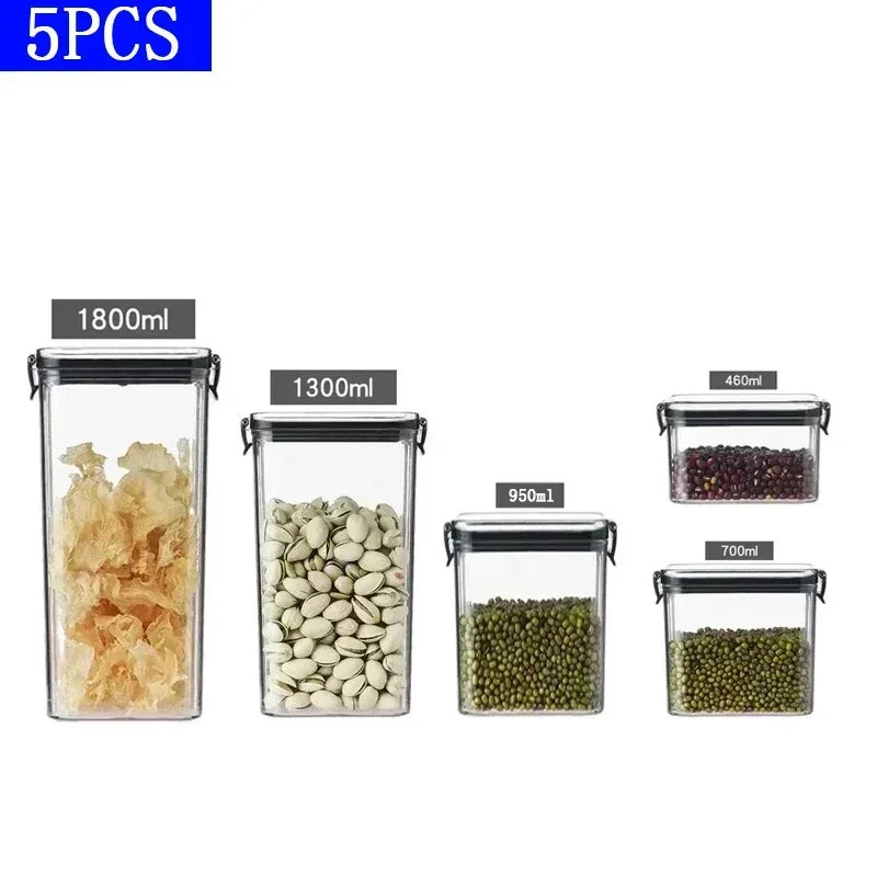Stackable Plastic Food Storage Containers Set 460-1800ml for Grains, Tea & Snacks